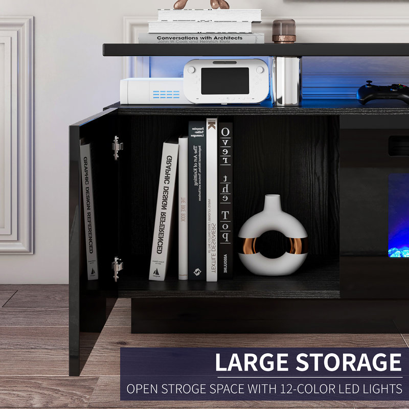 Bhhatu High Gloss TV Stand for TVs, Electric Fireplace Included, with 2  Tier TV Console Cabinet 70